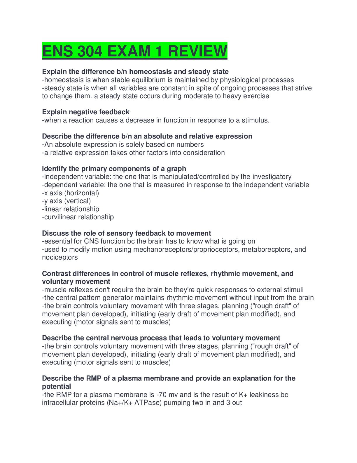 Preview of ENS 304 EXAM 1 REVIEW QUESTIONS AND ANSWERS